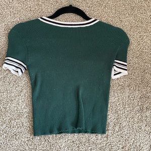 Green Knitted Short Sleeve Crop Top with Stripe Detailing. Small. Like New